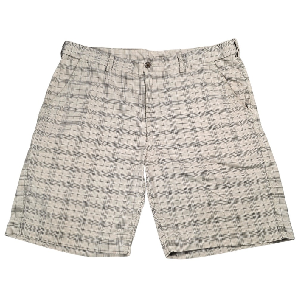 Savane Mens Plaid Flat Front Shorts Tan Black Casual Summer Golf Size 38